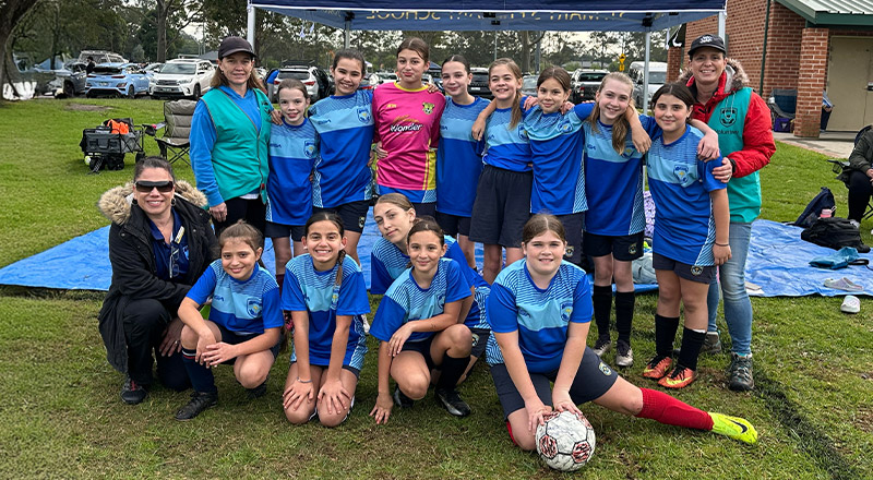 The girls soccer team representing St Mary's Primary School Rydalmere
