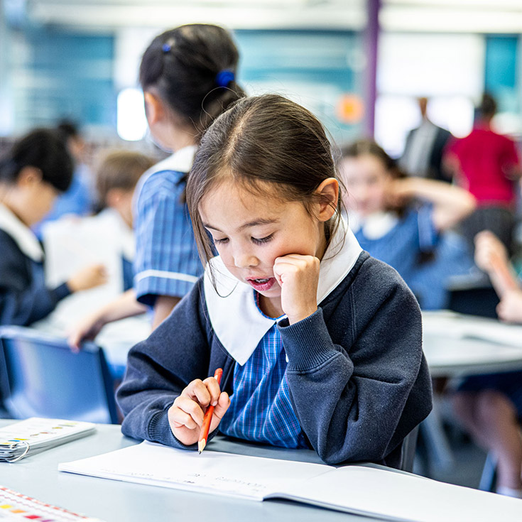 Student reading in the classroom at St Mary's Primary School Rydalmere